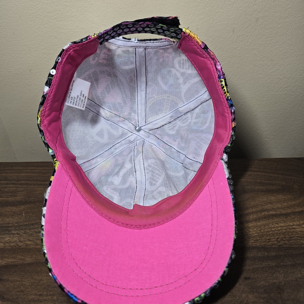 Y2K Justice Girl's Peace Love Rainbow Sequin Hat Graffiti Print Adjustable Cap - Picture 7 of 8